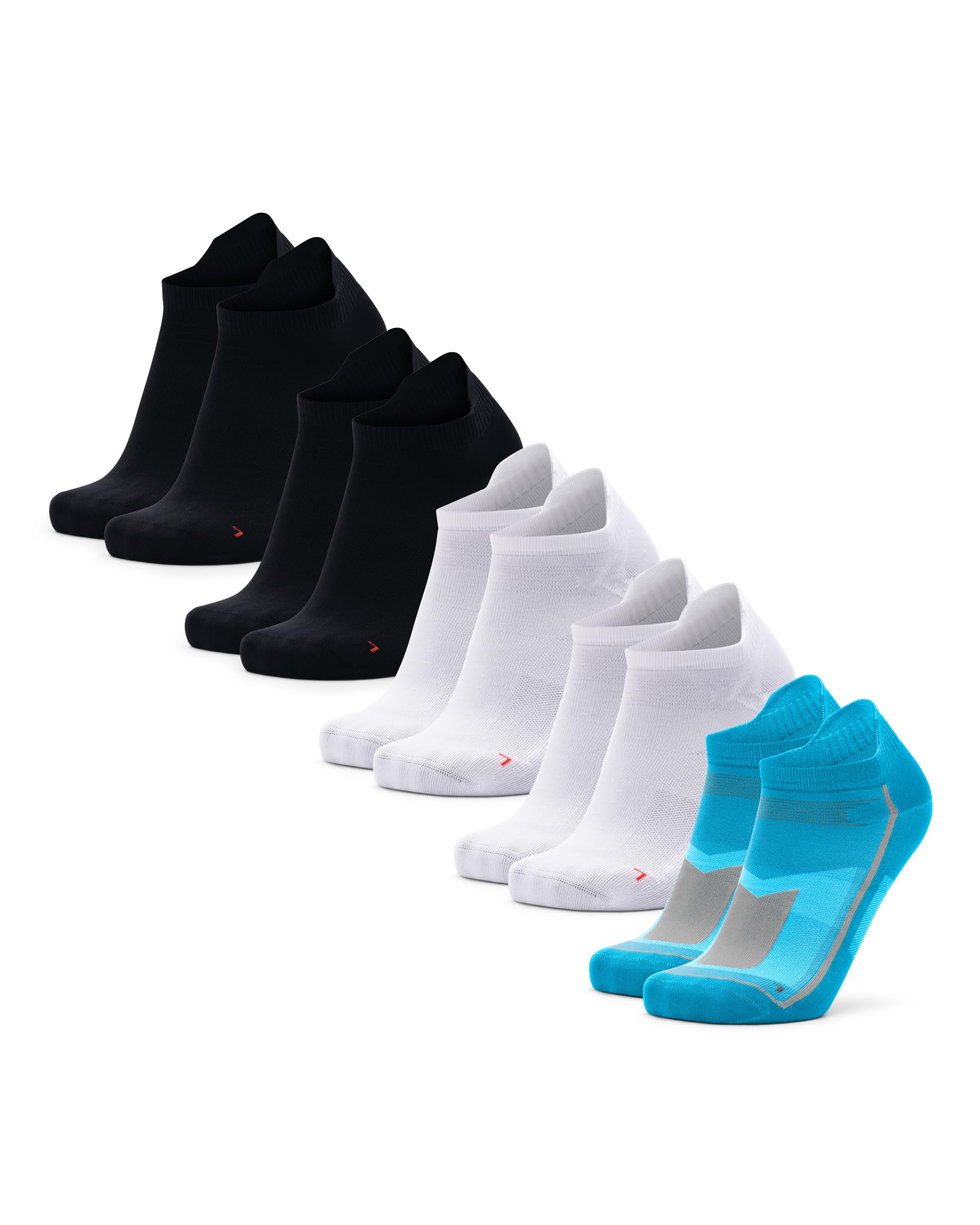 DANISH ENDURANCE Running Socks, Womens & Mens Breathable Trainers for Gym, Low-Cut, Unisex, 3 or 5 Pack, Multicolour: 1 x Caribbean Blue, 2 x Black, 2 x White, 9-12