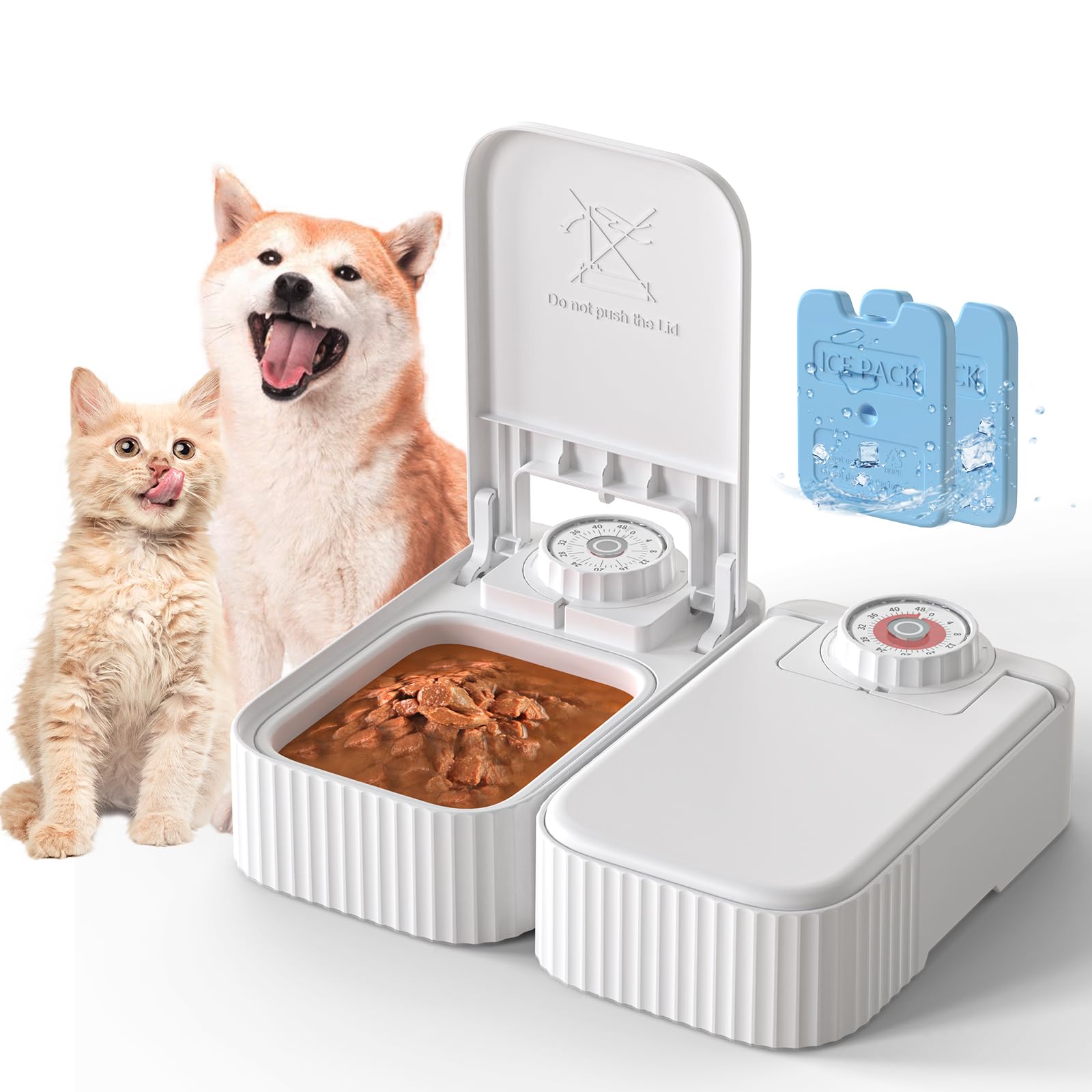 Photo 1 of NORTBILL Automatic Timed Cat Feeder - 48 Hour Timer Double Cat Bowl with Dual Ice Pack Refrigerated Dispenser for Puppies and Kittens in Yogurt, Canned and Wet Food (Extra Large-Upgrade Double Bowl)