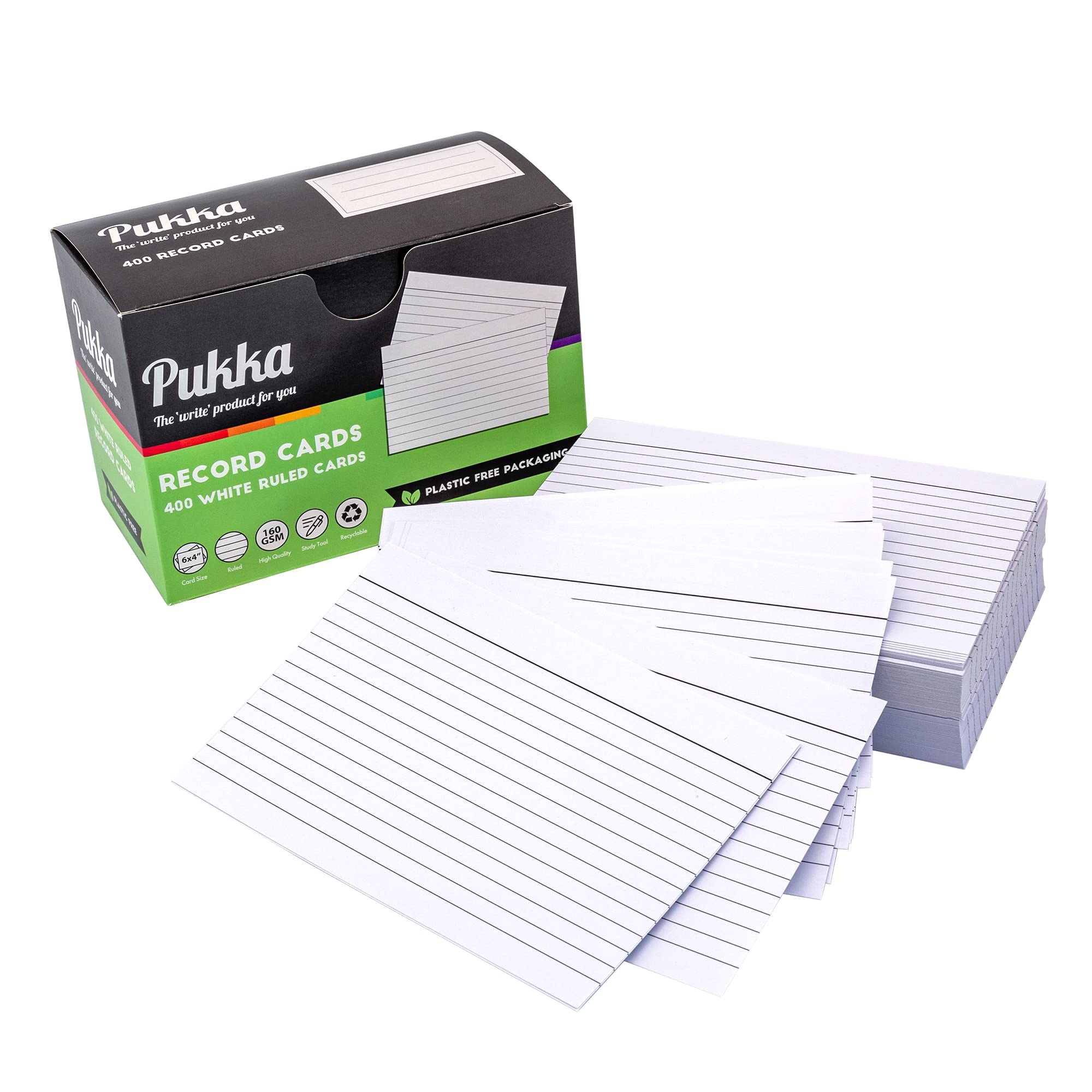Pukka Pad, Revision Cards – 400 Pack of 160 GSM Paper Record Cards – Index Flash Study Cards or Cue Cards for Presentations – Plastic-Free Packaging – 6 x 4in, White