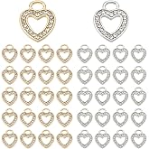 CRAFTYMELODY 60Pcs 2 Colors Rhinestone Heart Charms Gold Silver Love Charm Rhinestone Hollow Dangle Pendants Metal Shiny Pendants for DIY Bracelets Earring Necklace Jewelry Making 13x11x1.5mm