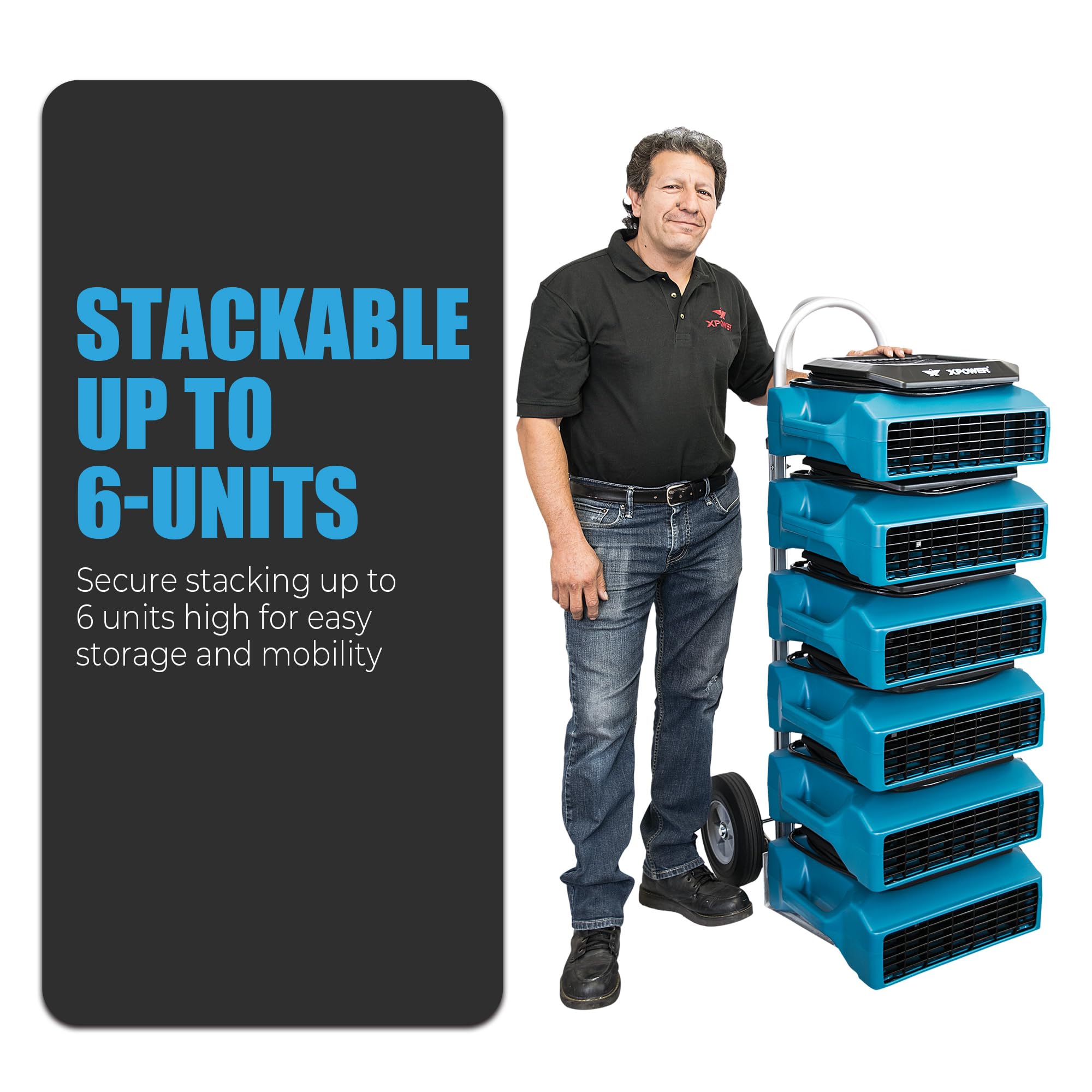 XPOWER PL-700A 1/3HP 1050 CFM Air Mover – Sealed Motor Low Profile Carpet Dryer – Air Blower Build-In GFCI Power Outlets & Hour Meter Dryer Floor Fan