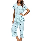 ENJOYNIGHT Womens Pajama Sets Cotton Summer Pjs Tops with Capri Pants Sleepwear