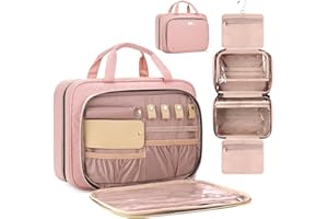 BAFAMYE 8L Travel Toiletry Bag with Jewelry Organizer for Women - 2.1 GAL Water-resistant Makeup Cosmetic Bag With Hanging Hook for Accessories Shampoo Full-size Container, Pink