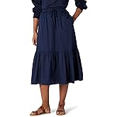 Amazon Essentials Women's Mid-Rise A-line Cotton Sateen Tiered Midi Skirt (Top Sold Separately)