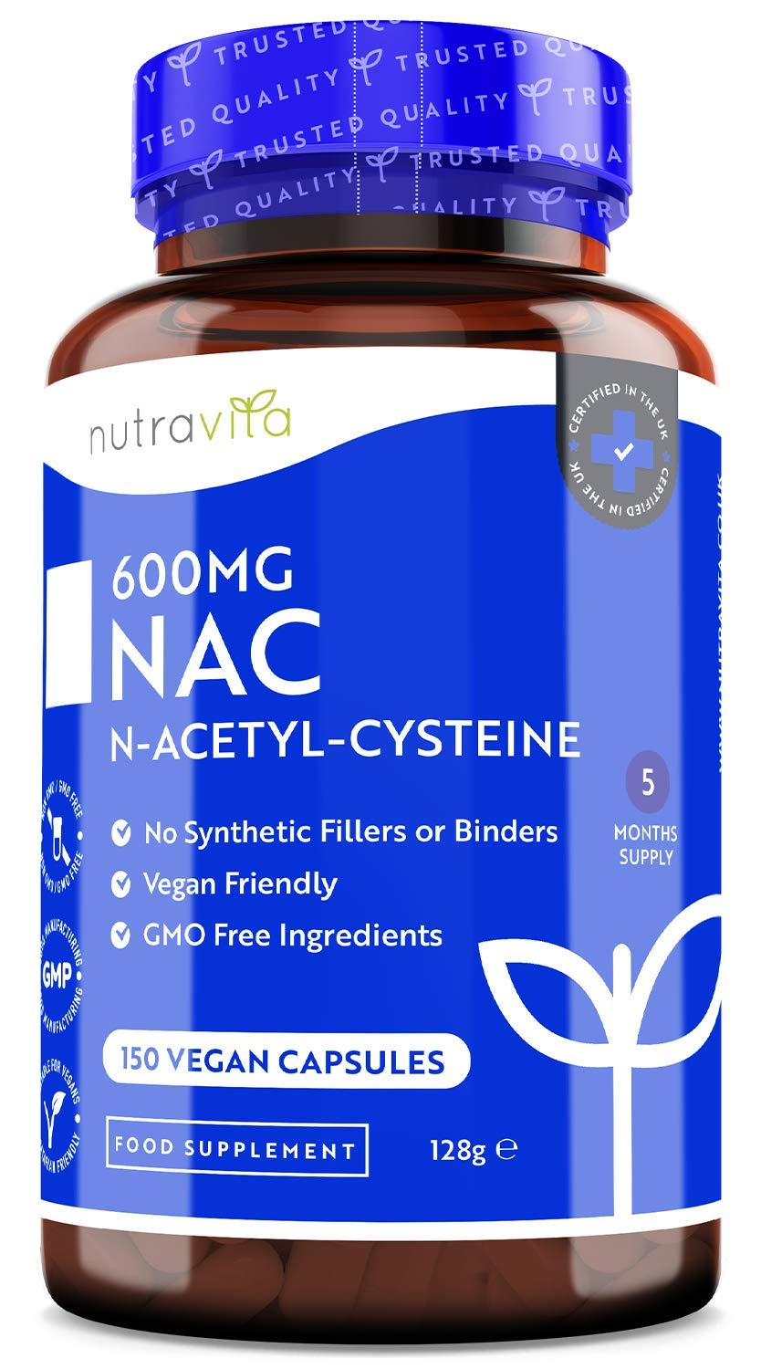 Nutravita NAC N-Acetyl-Cysteine 600mg – 150 Vegan Capsules – 5 Months Supply of NAC Supplement – High Bioavailability and No Fillers or Binders - N Acetyl Cysteine Amino Acid – Made in The UK