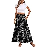 Askyes Womens Maxi Skirt Summer Tie Knot Elastic High Waisted Boho Casual Beach Flowy Swing Long Skirts with Pockets