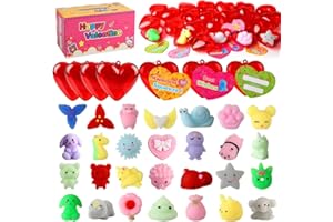 MANTYPLAY Valentines Gifts For Kids, Valentines Cards With 28 Pcs Squishy Toys School Valentines Exchange Gifts Classroom Prizes Boys Girls Valentine Kawaii Squishies With Hearts Box Party Favors For kids 4-8