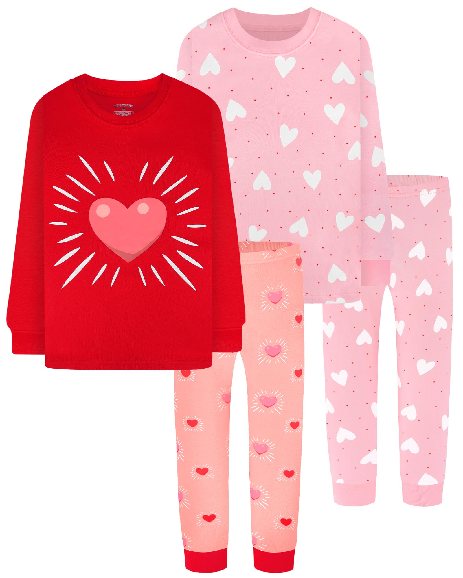 DAUGHTER QUEEN Hearts Pajamas for Girls Toddler Kids 100% Cotton Pjs 3T Children Pj Sets Jammies Sleepwear Clothes Size 3 Years Outfits Pyjamas Shirts Pijamas Ninas Image