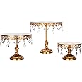 Amalfi Decor Cake Stand Round Metal Pedestal Holder with Crystals, Gold, Set of 3