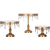 Amalfi Decor Cake Stand Round Metal Pedestal Holder with Crystals, Gold, Set of 3