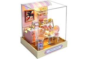 CUTEROOM Miniature House Kit, DIY Miniature Furniture Wooden House Kit with Dust Cover & LED Light & Accessories - New Three 