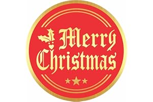 PARTH IMPEX Merry Christmas Stickers Seals Labels - (Pack of 120) 2" Large Round Gold Foil Stamping on Red for Cards Gift Envelopes Boxes