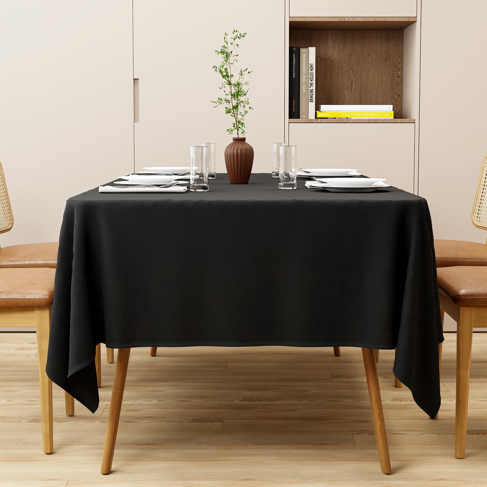 Zdada Black Table Cloth 137x137cm(54x54Inch) Rectangular Polyester Tableclothes Washable Table Cloth for Home Wedding Banquet Party