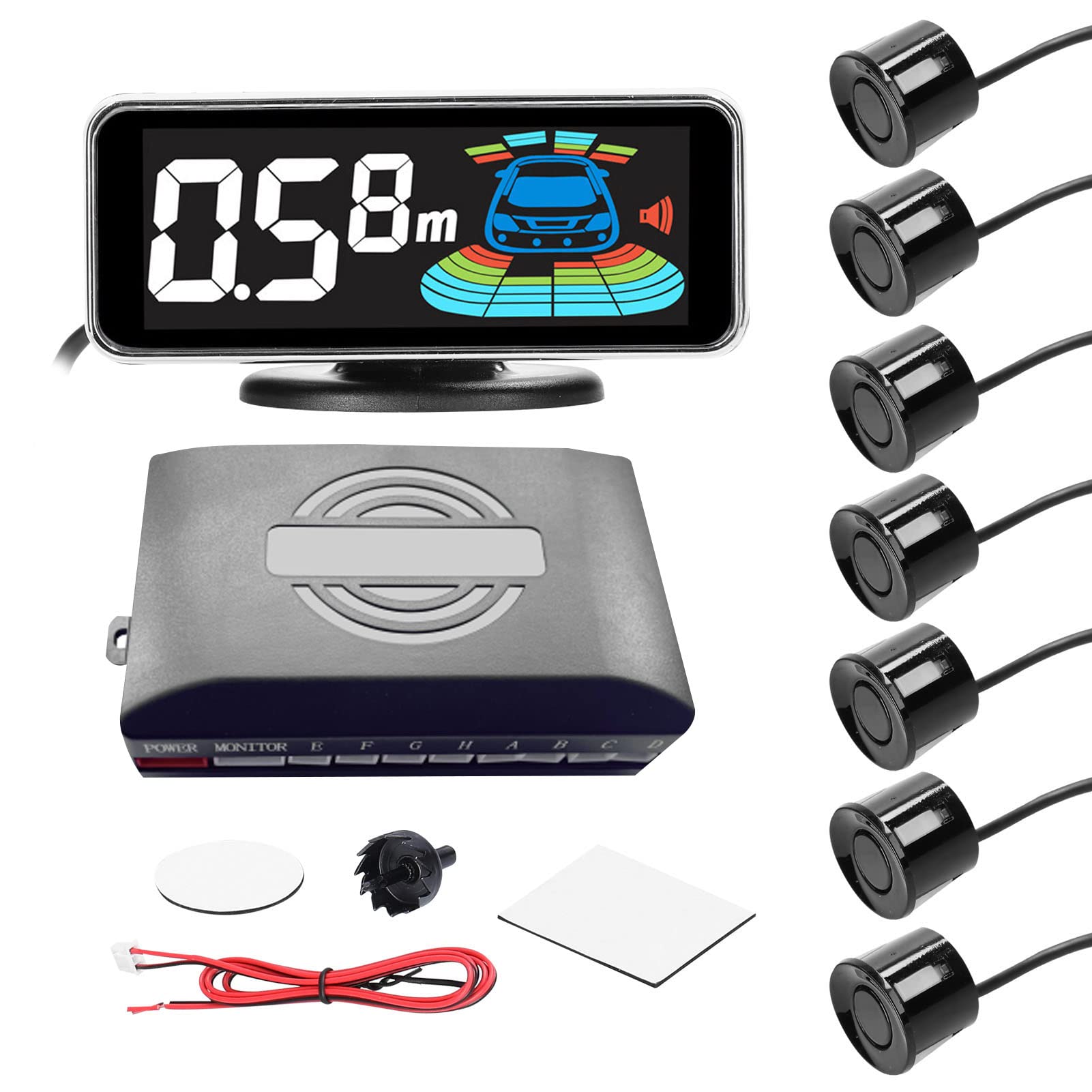 GoolRC Car Parking Sensor Rear Reversing Radars System with 8 Parking Sensors Distance Detection + LCD Distance Display + Sound Warning Buzzer