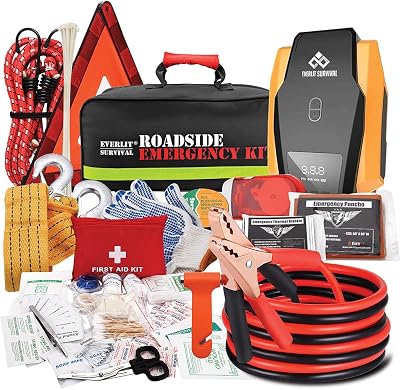Everlit survival car emergency kit roadside safety tool kit with gloves