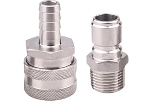 DERNORD 1/2 Inch Stainless Steel Quick Disconnect Set - Beer Brewing Connector Kit (Barb Female/MPT Male)