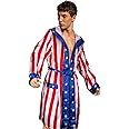 NIHONCOS Mens Boxing Costume Satin American Flag Robe with Hood Shorts Belt Cape Halloween Cosplay Outfit
