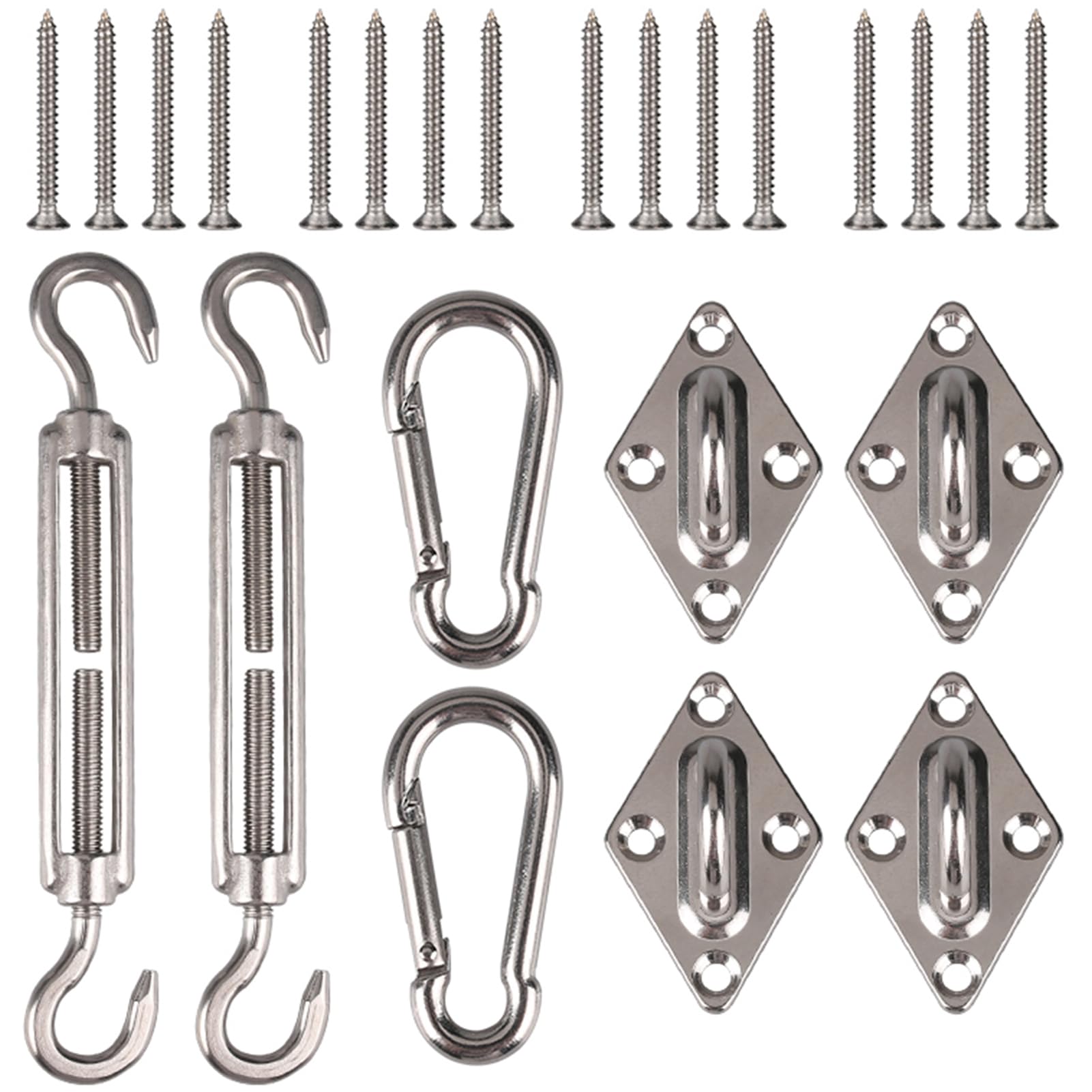 HEYOMART Awning Attachment Set, M5 Heavy Duty Sun Shade Sail Fixing Kit for Garden Triangle and Square, Rectangle, 24 Pcs 304 Stainless Steel Hardware Kit Sun Shade Sail Fixing Accessories