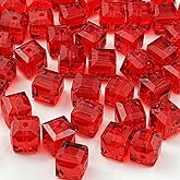 Honkoolly 50pcs 10mm Crystal Glass Cube Beads Square Glass Beads Crystal Spacer Beads for Bracelets Necklace Earring DIY Jewelry Making Craft(Red)