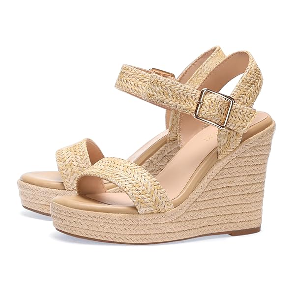 VICKI·VICKI WOMEN’S PLATFORM SANDALS WEDGE ESPADRILLES WEDGES HEELS SANDALS WOMEN SHOES APRICOT SIZE 6.5