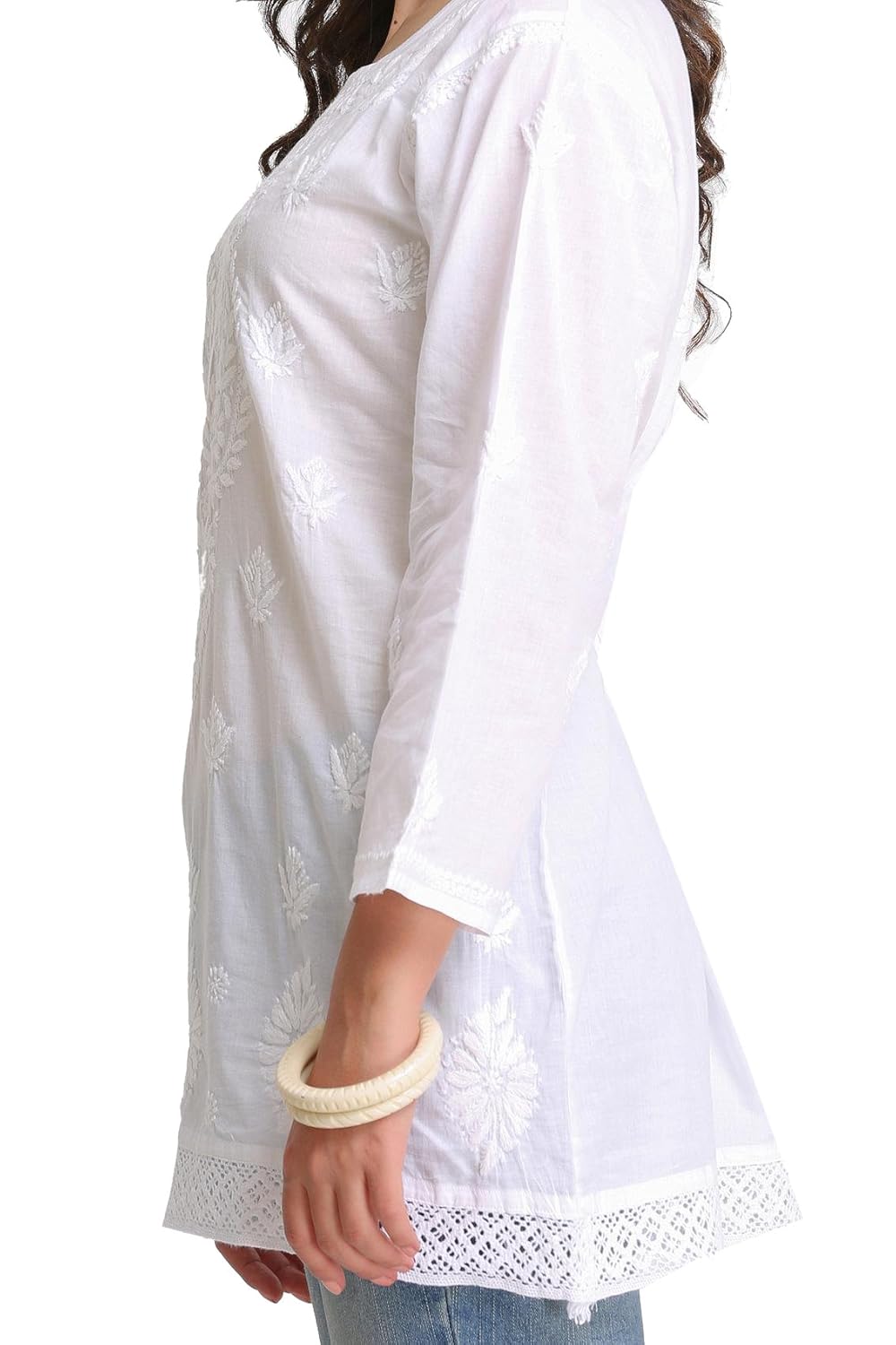 ada handcrafted lucknow chikan regular wear cotton short top tunic a208704