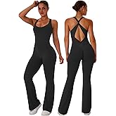 TDIFFUN Flare Workout Jumpsuits for Women One Piece Sleeveless Scrunch Butt Lifting Gym Bodysuit Sexy Backless Yoga Outfits