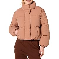 Fuinloth Women's Puffer Jacket, High Stand Collar Zip Pocket Crop Fuinloth Women's Puffer Jacket, High Stand Collar Zip Pocket Crop