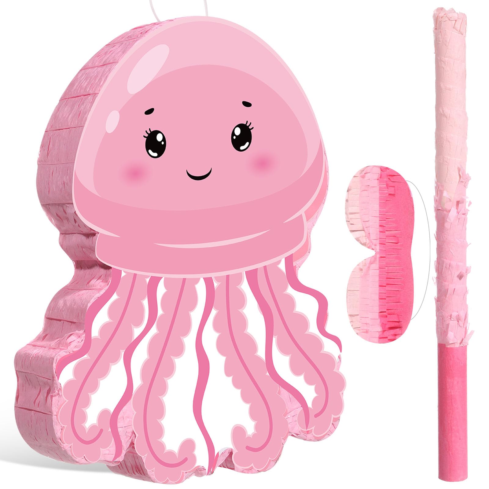 Photo 1 of Blosssound Jellyfish Piñata Under the Sea Party Decorations Supplies Cute Pink Piñata Set with Stick Blindfold for Ocean Mermaid Theme Birthday Baby Shower Wedding Celebration Decorations(Jellyfish)