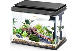 PONDON 5 Gallon Fish Tank, Low Iron Glass Aquarium Starter Kits with Temperature Digital Display, Betta Fish Tank with No Installation for Beginners and Enthusiasts（Black）