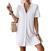 Bsubseach Terry Cloth Swim Cover Up 2026 Button Down Women Swimsuit Coverup Short Sleeve Blouse Beach Shirt Vacation Wear