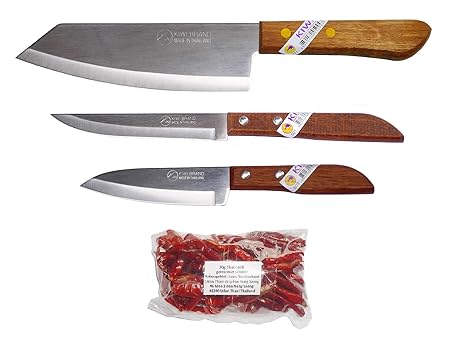 kiwiandkomkom 3 x Kiwi Thai Küchenmesser #171#501#503 + 30g Thai Chilli scharf aus dem Isaan Ban Nong Saeng Nord Thailand