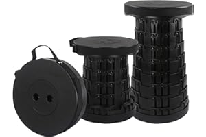 newlng Collapsible Stool Portable Retractable Folding Stool Max Load 460lbs Telescoping Stools Lightweigh Adjustable Sturdy for Fishing Camping Hiking BBQ Travel Gardening Outdoor Activity (All Black)