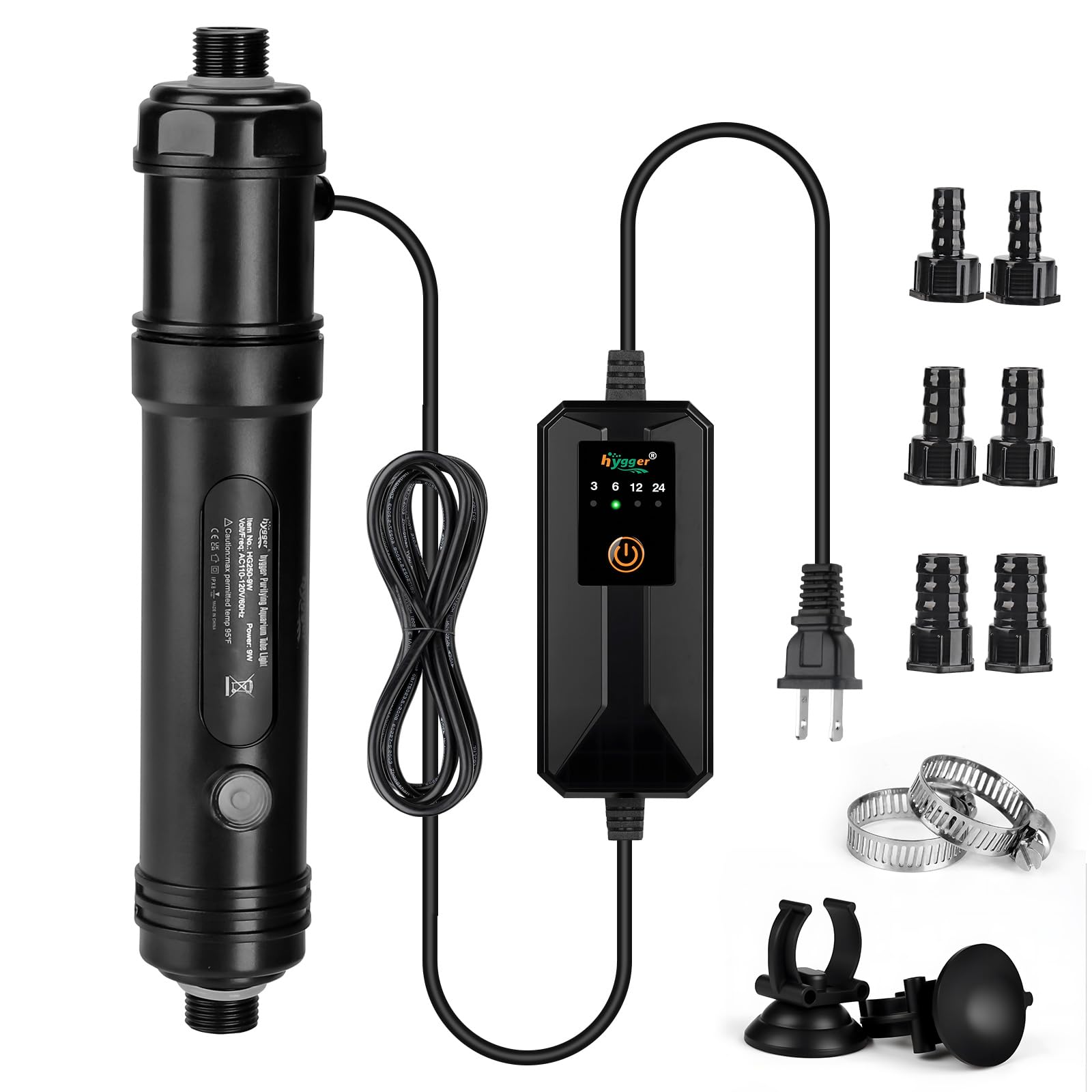 Photo 1 of hygger Aquarium U-V Light with Timer, 360° Protective Shield Clean Light for Green Water Clean, Amphibian Aquarium Lamp Bulb for Freshwater Saltwater Fish Tank and Aquarium (9W, 60-100 Gallon)