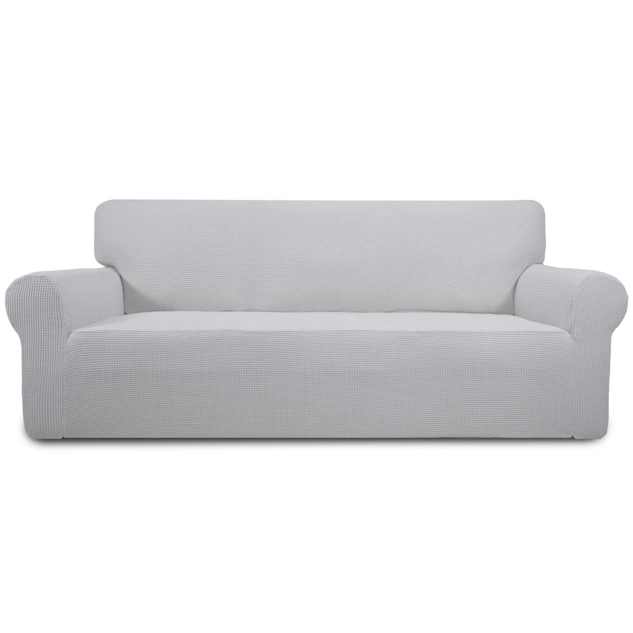 easy-going stretch sofa slipcover 1-piece sofa cover furniture protector couch soft with elastic bottom anti-slip foam kids,polyester spandex jacquard fabric small checks(sofa,silver gray)