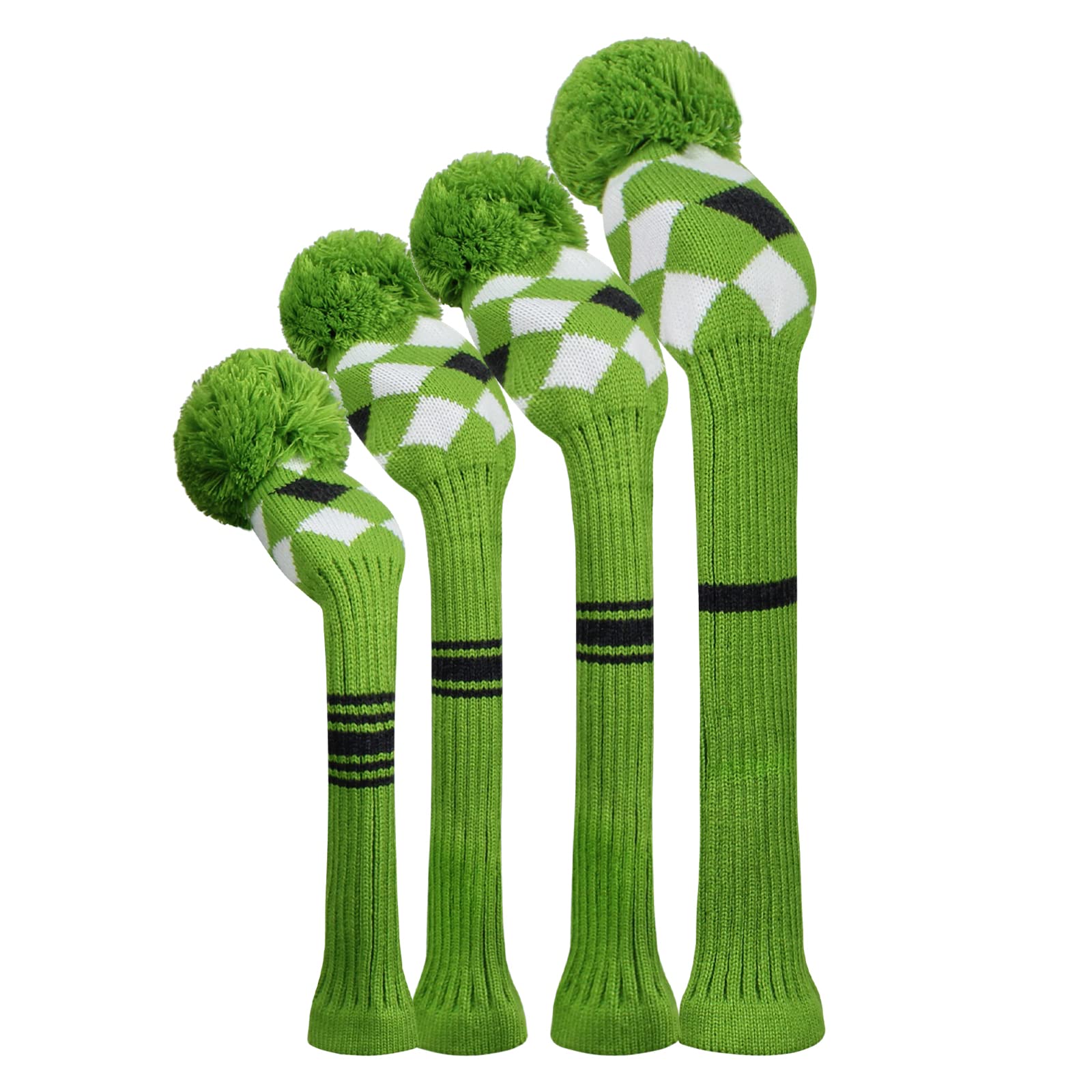 Knit Woods Golf Head Covers, Set of 4, Green Grey White Argyle Grey, Fit Driver (460CC) Fairways hybrid/UT. Soft and Elastic, Decorative Your Golf Bag to Make It Stand Out