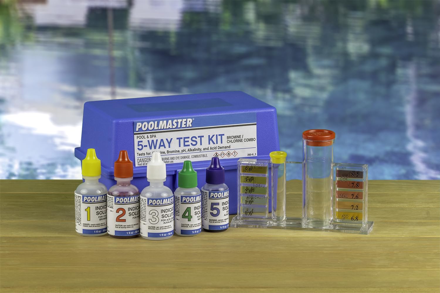 Poolmaster 22260 5-Way Swimming Pool or Spa Water Chemistry Test Kit with Case, Essential Collection