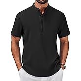 COOFANDY Henley Shirts for Men Short Sleeve Shirts Casual Mens Summer Beach Shirt