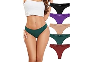VOENXE Women Cotton Thongs Underwear,Breathable Soft Panties,Ladies Workout Undies Comfortable,Athletic Tangas Stretch 5 Pack