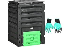 Outsunny Compost Bin, 120 Gallon (450L) Garden Composter with Gloves, 80 Vents and 2 Sliding Doors, Lightweight & Sturdy, Fas