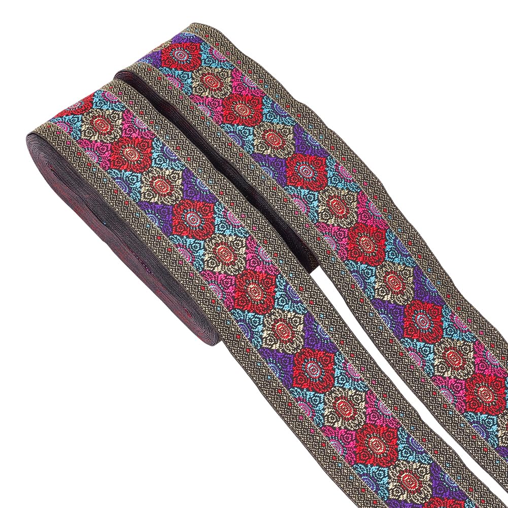 NBEADS About 15.32 Yards Jacquard Ribbon Trim, Ethnic Style Polyester Woven Ribbon Rhombus Pattern Fabric Trim for Embellishment Craft DIY Clothing Accessories Decorations — image 1