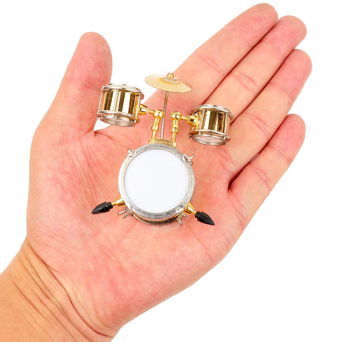 Miniature Drum with Case - Gold, Mini Percussion Musical Instrument - Mini Drum - Miniature Dollhouse Model - Christmas Ornament and Gift