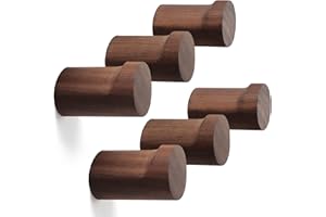 bsdonte Wood Wall Hooks 6 Pack, Natural Wooden Coat Hooks Wall Mounted, Handmade Rustic Hat Hooks Heavy Duty Entryway Wall Hangers for Hanging Towels, Clothes, Bags (Black Walnut Wood)