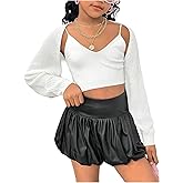 Floerns Girl's Long Sleeve Cardigan Sweaters Open Front Rib Knitted Crop Shrug Tops