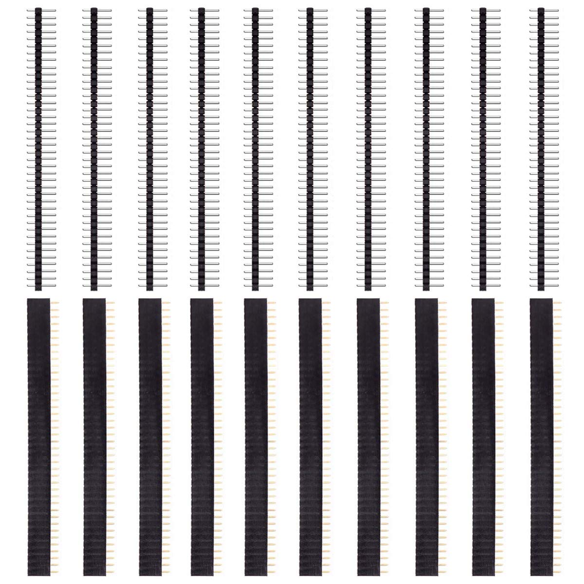 Youmile 10 Pair of 5x Male and 5x Female Single Row 40 Pin Header Strip Male-Female Pin Header and Male-Male to 2.54mm Single Row