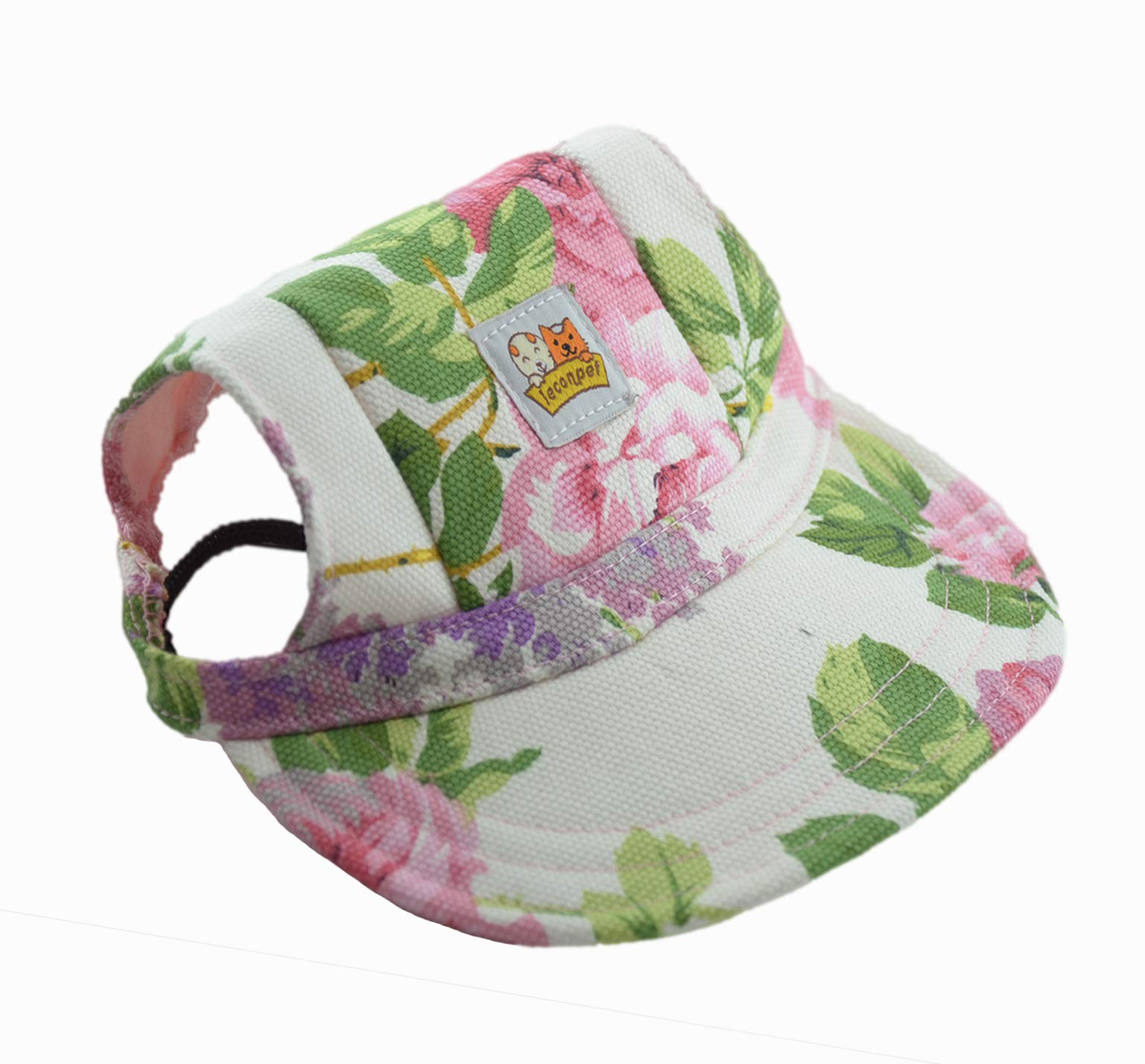 leconpet Baseball Caps hats with Neck Strap Adjustable comfortable Ear Holes for small Medium and Large Dogs in Outdoor Sun Protection (L, Colour Flower)