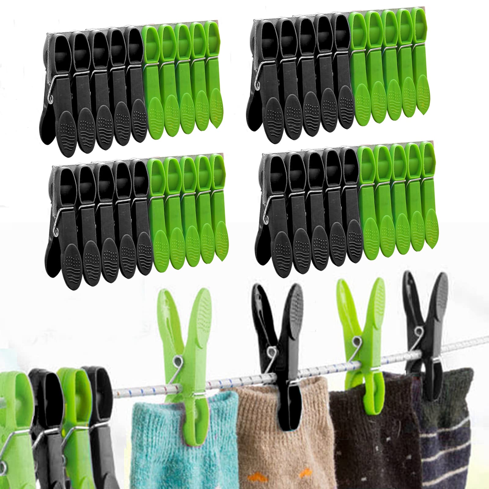 MUFEKUM 50 PCS Non Slip Laundry Clothes Pegs for Washing Line, Long Lasting Reusable Washing Pegs, Strong Grip Laundry Pegs Clothes Clips for Clothes, Jeans, Socks, Tea Towel and Photos (Black+Green)