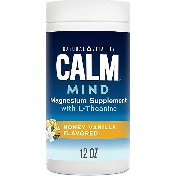 NATURAL VITALITY CALM MIND, MAGNESIUM CITRATE + L-THEANINE POWDER, SUPPLEMENT FOR STRESS RELIEF, GLUTEN FREE & VEGETARIAN, HONEY VANILLA, 12 OZ.