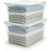 HOMZ 2-Pack Snaplock, Large Clear Plastic Storage Organizer Bins w/Lids, 56 Quart, White - Stackable Container Boxes for Bedroom, Bathroom, Garage, and Office Organization