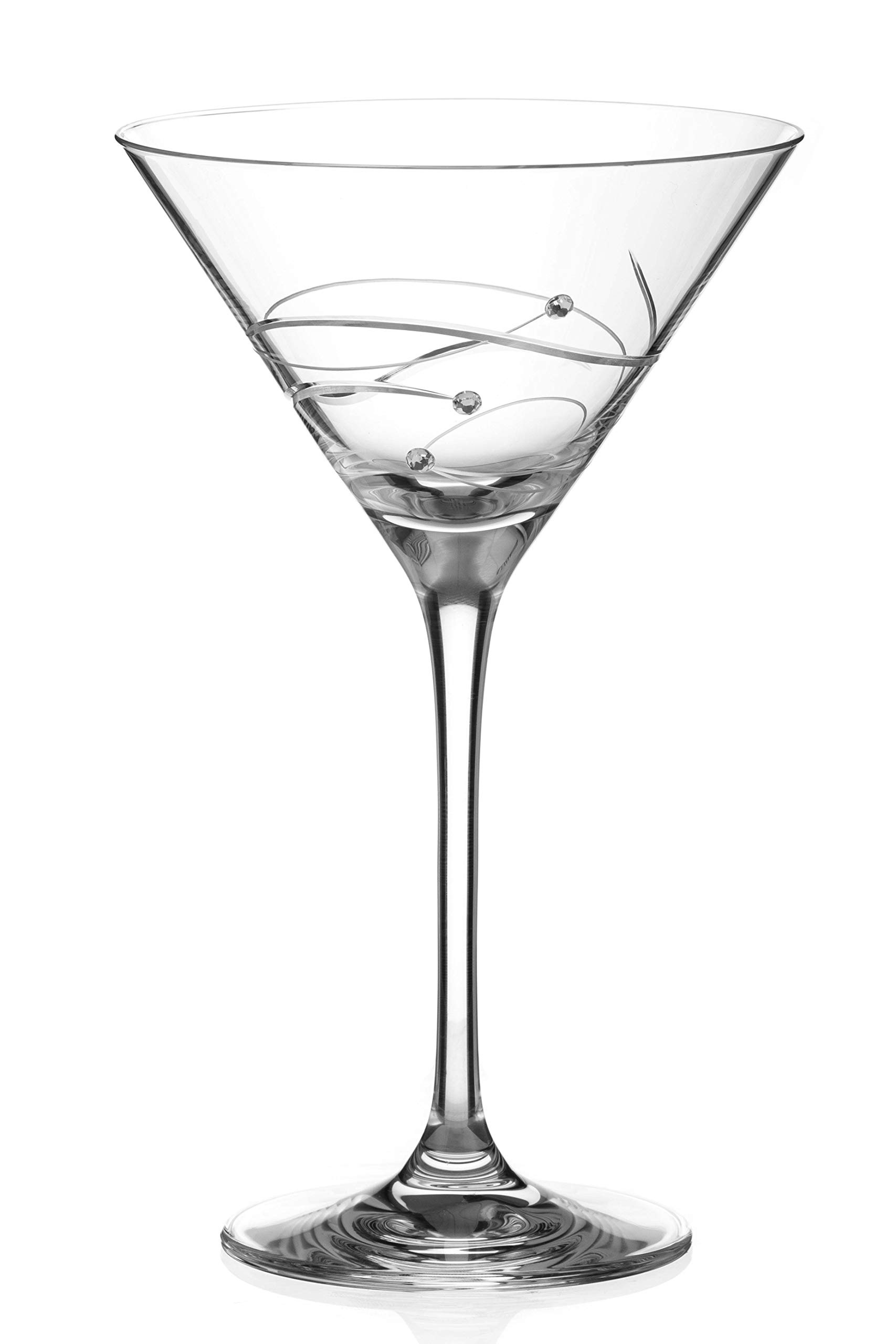 DIAMANTE Swarovski Martini Cocktail Glass - 'Spiral' Hand Cut Design Embellished with Swarovski Crystals