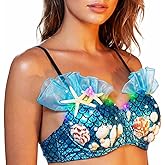 GRAEEN Mermaid Bikini Bra Top Light up Shell Bra Glowing Sea Costume Tops for Women